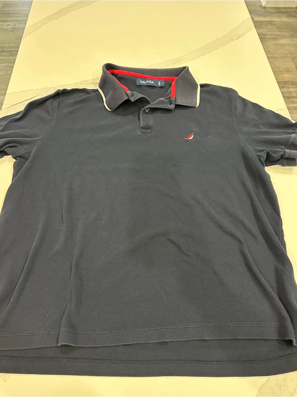 Nautica Men’s Black Polo with Red and Cream Trim